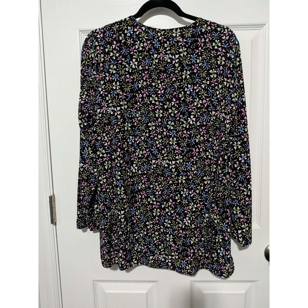 J. Jill Floral Rayon Blouse Top Medium M Black Tunic Long Sleeve Henley Button - Picture 7 of 8